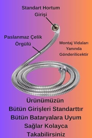 Paslanmaz Çelik 2 Metre Spiral Duş Başlığı Hortumu 1.kalite