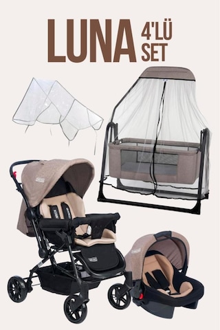 Tommybaby Luna 4'lü Set Puset Beşik Yağmurluk ve Bebek Arabası Antrasit