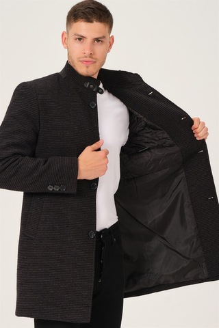 Plt8367 Dewberry Erkek Palto-Düz Antrasit