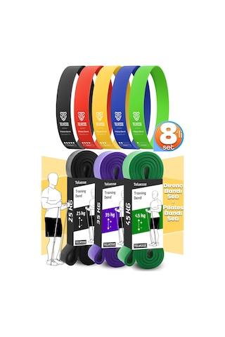 8li Giga Set 25+35+45 Kg + 5li Pilates Direnç Bandı Barfiks Lastiği Loop Band Mix Ton Çok Renkli