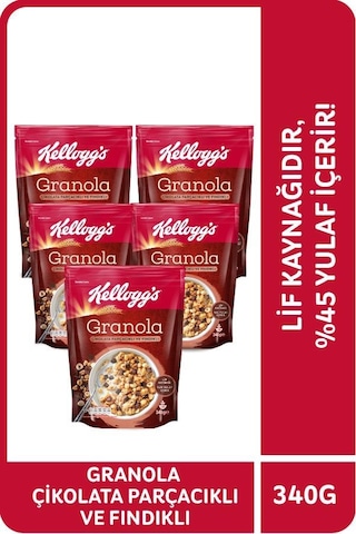 Kellogg's Granola Çikolata Parçacıklı Ve Fındıklı 5 x 340 G