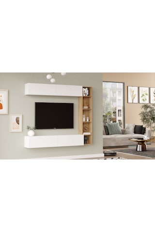 Robin Home Tara Tv Ünitesi Kitaplık Duvara Monte Sepet-beyaz