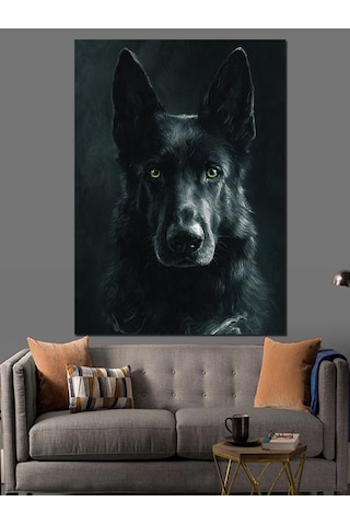 Siyah Kurt Köpek Portresi Dekoratif Kanvas - Mdf Ahşap Tablo