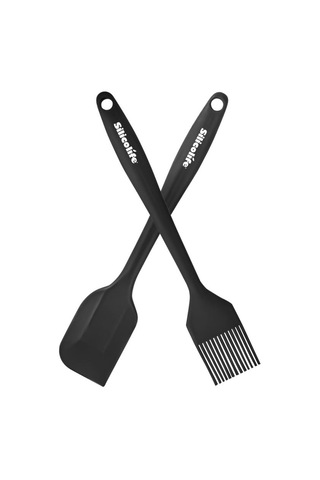 Silicolife Spatula Ve Fırça Seti, Isıya Dayanıklı Yanmaz Yapışmaz Silikon Spatula Ve Yumurta Fırçası 2 Li Set Siyah