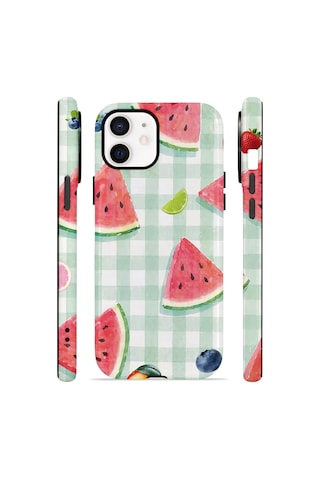 Apple iPhone Uyumlu 11 Vorian Çift Katmanlı Magsafe Kılıf Watermelon Picnic Gingham