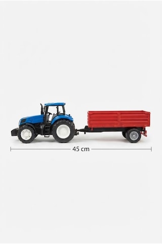 Pilli Sesli Ve Işıklı Römorklu 45 Cm Mavi Traktör Eğitici Ve Eğlenceli Oyuncak Traktör