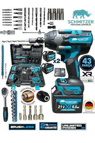 Schmıtzer Sch-9502tu Pro 21v 15 Pilli Çift Akülü Kömürsüz Darbeli Vidalama 650 Nm Somun Sıkma Sökme Matkap