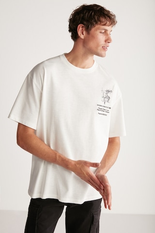 Grimelange Alonzo Erkek Oversize Fit %100 Pamuk Nakışlı Ve Baskılı Ekru T-shirt Ekru