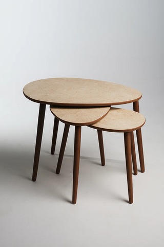 Paris 3'lü Zigon Sehpa &100 Mdf Traverten