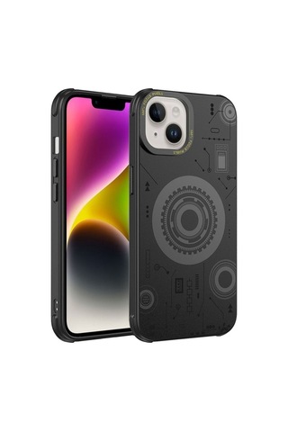 Apple Uyumlu iPhone 14 Plus Kılıf Zore Wireless Şarj Özellikli Desenli Hot Kapak Siyah