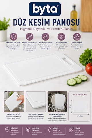 Kaymaz Kesim Panosu Hijyenik Pp Plastik Mutfak Kesme Tahtası Beyaz