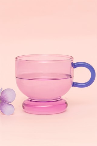 Glass In Love Renkli Kulplu Cam Bardak - Pembe