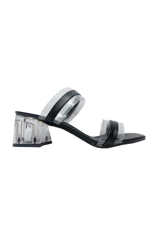 Cotcolic 01221 Deri Şeffaf Topuk Fashion Kadın Terlik Siyah