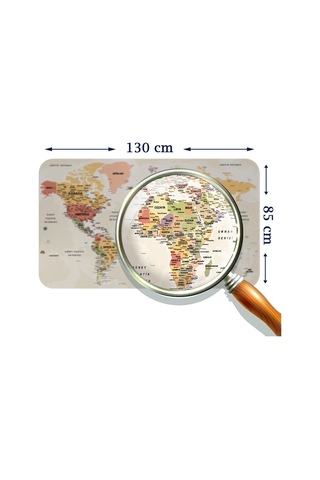Eğitici - Öğretici Dünya Ve Türkiye Haritası Çocuk Odası Duvar Sticker-85x130-3890 Çok Renkli