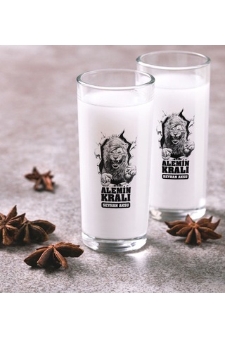 Kişiye Özel Renkli Baskılı Alemin Kralı İkili Rakı Bardağı Seti-1