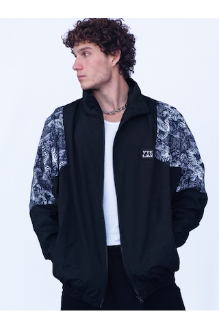 Erkek Kadın Siyah Beyaz Kaplan Desenli Bomber Ceket Siyah