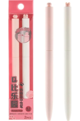 Tcherchı 2 Parça Sevimli Kedi Paw Jel Kalem Seti Rotasyon Açık 0.5mm Tükenmez Çabuk Kuruyan Siyah Renkli Mürekkep