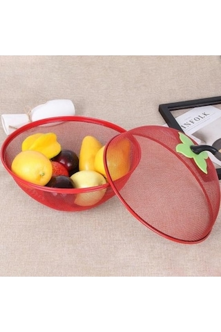 Pazly Kırmızı Metal Meyve Sepeti Sebze Havzası Taşınabilir Çok Fonksiyonlu 28x24cm Mutfak Yemek Örtüsü Kırmızı