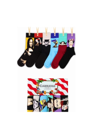 6'lı Sanatsal Portre Çoraplar Kutusu Çok Renkli