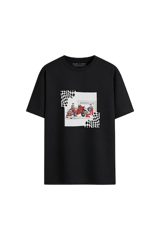 Black Nova Oversize Baskılı Unisex %100 Pamuk T-shirt Pit Stop Siyah