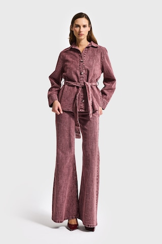 Kadın Gül Kurusu 6s6-98 Oversize Kemer Detaylı Kumaş Özellikli Tasarım Denim Ceket Bordo