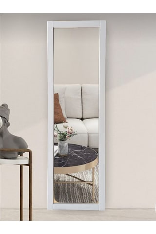 Ahşap Duvar Hol Ayna Beyaz 121x37 CM Beyaz