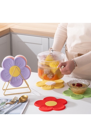 Sones 17.5cm Ev Kiraz Çiçeği Silikon Isı Yalıtım Matı Mutfak Yüksek Sıcaklığa Dayanıklı Pişirme Matı Kırmızı