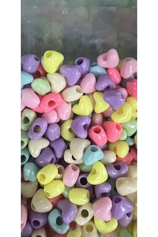 Pastel Tonlarda Karışık Renkli 25 Gram Kalpli Boncuk Takı Boncuğu