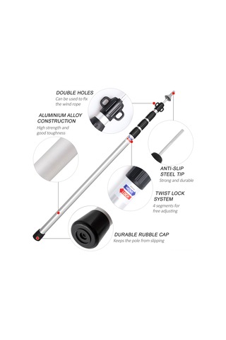 Springsun Alüminyum Çok Bölmeli Ayarlanabilir 2,8 M Gündüz Çadırı Direği - Hızlı Kurulum Dış Mekan Gümüş Siyah Kırmızı Gümüş