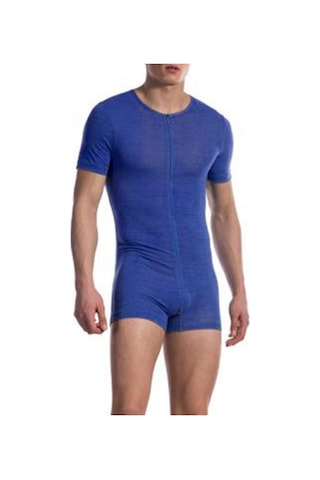 İncerun Yaz Erkek Ev Giyim Tulum Kısa Kollu Fermuarlı Pijama Pijama Siyah