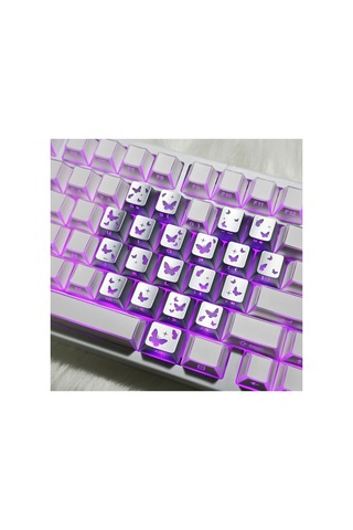 Leaven Kelebek Desenli Kare Tasarım Keycap Tuş Takımı Pbt - Rgb Uyumlu Işık Geçirgen - Gümüş