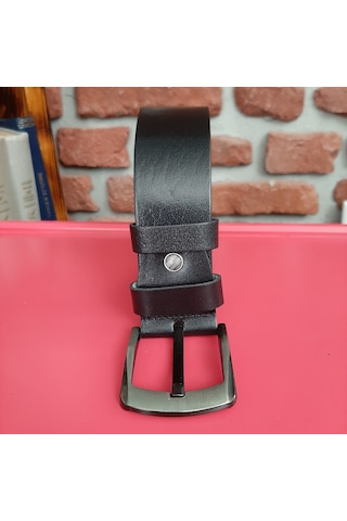 Erkek Spor Kemer Düz Siyah Hakiki Deri 4.5 CM Siyah