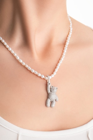 Tiny Bear 18 Ayar Beyaz Altın Kaplama Gümüş Charm Beyaz