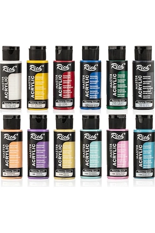 Mastermix Akrilik Boya Seti 6 Ana Renk 6 Pastel Renk Masaüstü Şövale Tuval Seti 35x50 Plastik Spatül Çok Renkli