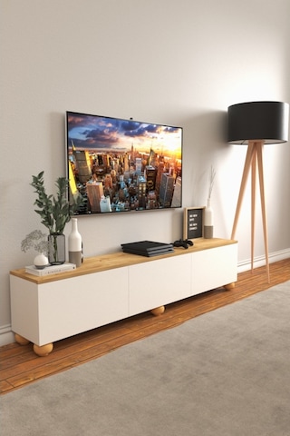 B3 Concept Nort Serisi Beyaz & Safir Meşe 3 Kapaklı Tv Ünitesi
