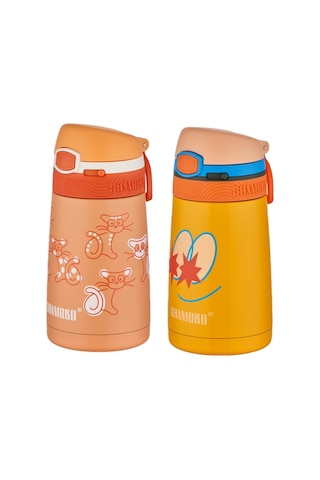 Shamobo 2li Set Pipetli Çelik Termos 350ml -6 Saat Isı Yalıtımı- Turuncu-Mor