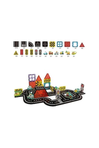 Kzl City Magnetic Şehir Temalı Araçlı Manyetik Yapı Blokları Seti 7.5 Cm 53 Parça Ch1417