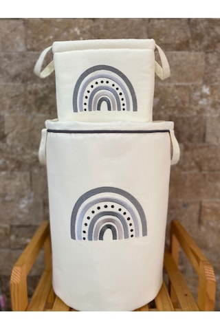 Hs Home Baby Gri Gökkuşağı Nakışlı Çamaşır & Oyuncak Sepet Seti