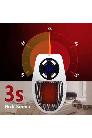 500 Watt Priz Tipi Uzaktan Kumandalı Taşınabilir Isıtıcı Zamanla