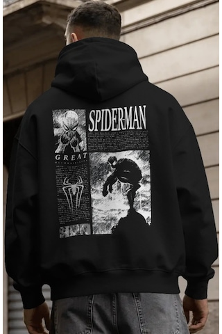 Sevbano Spider-man Örümcek Adam Süper Kahraman Film Sırt Baskılı Unisex O Siyah