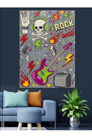 Ahşap Tablo Rock Müzik Kafatası Poster