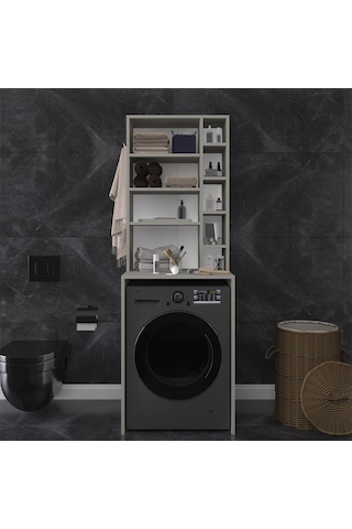 Asra Trend Çamaşır Makinesi Üstü Banyo Dolabı BD-03 %100 MDF Çok Amaçlı Düzenleyici Raf Kül Gri