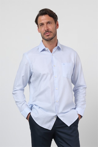İmza Mavi Sert Yaka Uzun Kol Cepli Comfort Fit Pamuk Gömlek 1004260171 2XL