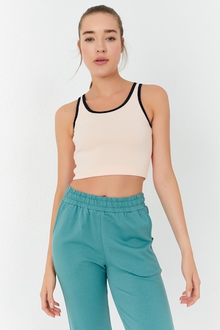 Tommy Life Somon Basic Sıfır Kol Dar Kalıp U Yaka Kadın Crop Top Atlet - 97162 Somon
