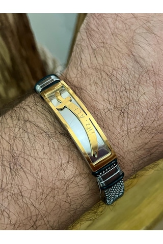 Hz. Ali Figürlü Silver Renk Tamamı Saf Çelik Bileklik 20... Silver - Gold