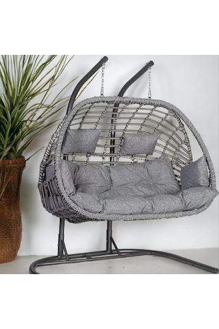 Emel Home Tulipa 2 Kişilik Rattan Salıncak Gri