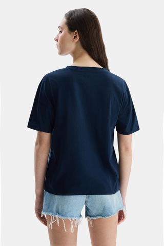Avalon Lacivert Bisiklet Yaka Baskılı Oversize Kadın Tshirt Lacivert