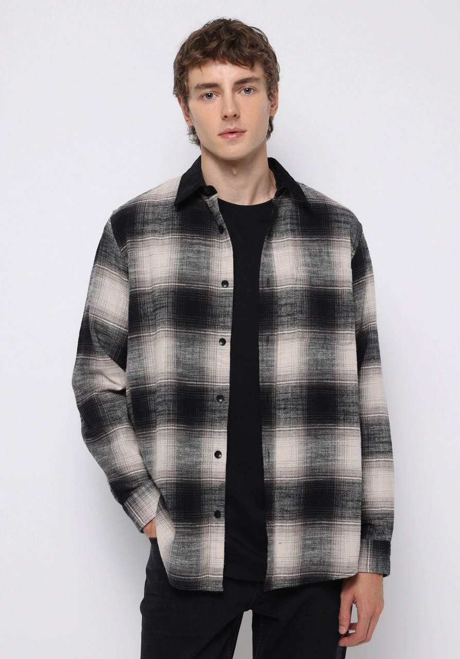Colin's Colins Comfort Fit Shirt Neck Kareli Erkek Siyah Uzun Kol Gömlek Cl1077642 Q1.v2 Blk Siyah