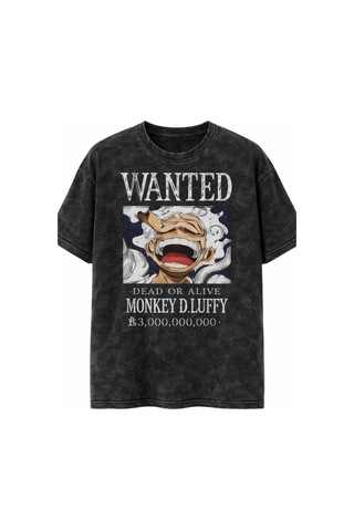 Technomonkey Anime One Piece Luffy Gear 5 Wanted Unisex Yıkamalı Retro Tişört Siyah