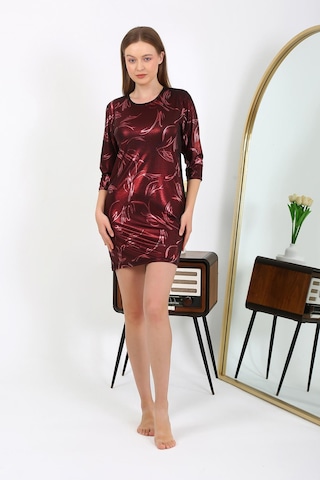 Modi Moda Çizgi Kadın Micro Kumaş Mini Parlak Elbise 7420 Bordo